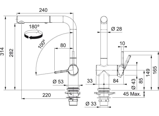 Bateria FRANKE ACTIVE L WINDOW PULL-OUT SPRAY chrom | podokienna (115.0653.391)