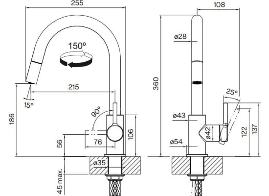 Bateria FRANKE LINA J PULL-OUT orzechowy (115.0626.082)