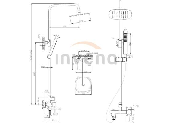 Bateria prysznicowo-wannowa z deszczownicą INVENA GLAMOUR AU-05-B04-V czarny mat