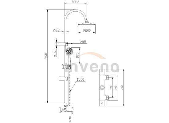 Bateria termostatyczna prysznicowa z deszczownicą INVENA GRACJA AU-15-D01-C chrom