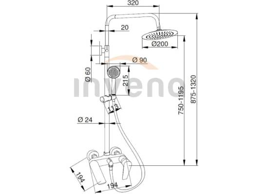 Bateria prysznicowo-wannowa z deszczownicą INVENA DOKOS AU-19-B01-V chrom