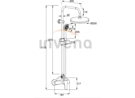 Bateria prysznicowo-wannowa z deszczownicą INVENA MALTA AU-27-B01-S chrom