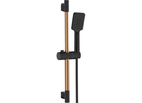 Zestaw natryskowy INVENA MIDNIGHT AU-35-014-S czarny mat + gold rose (miedź) (drążek + słuchawka + wąż)