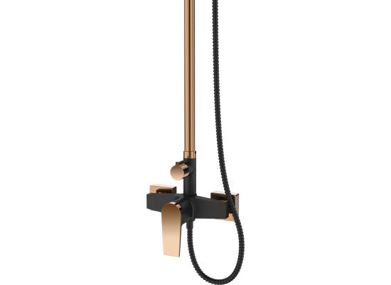 Bateria prysznicowa z deszczownicą INVENA MIDNIGHT AU-35-D14-V czarny mat + gold rose (miedź)
