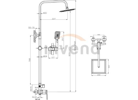 Bateria prysznicowa z deszczownicą INVENA MIDNIGHT AU-35-D14-V czarny mat + gold rose (miedź)