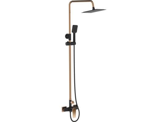 Bateria prysznicowa z deszczownicą INVENA MIDNIGHT AU-35-D14-V czarny mat + gold rose (miedź)