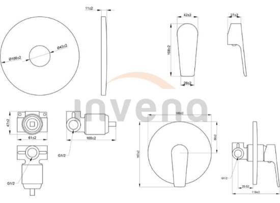 Bateria podtynkowa z przełącznikiem INVENA DOKOS BP-19-CO2-A chrom (2-funkcyjna)
