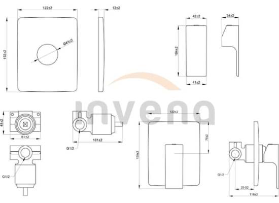 Bateria podtynkowa bez przełącznika INVENA NYKS BP-28-001-A chrom (1-funkcyjna)
