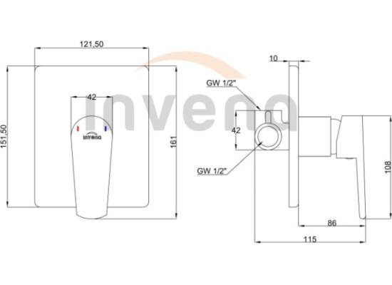 Bateria podtynkowa bez przełącznika INVENA MIDNIGHT BP-35-001-V czarny mat + gold rose (miedź) (1-funkcyjna)