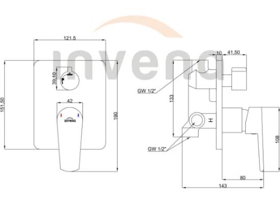 Bateria podtynkowa z przełącznikiem INVENA MIDNIGHT BP-35-002-V czarny mat + gold rose (miedź) (2-funkcyjna)