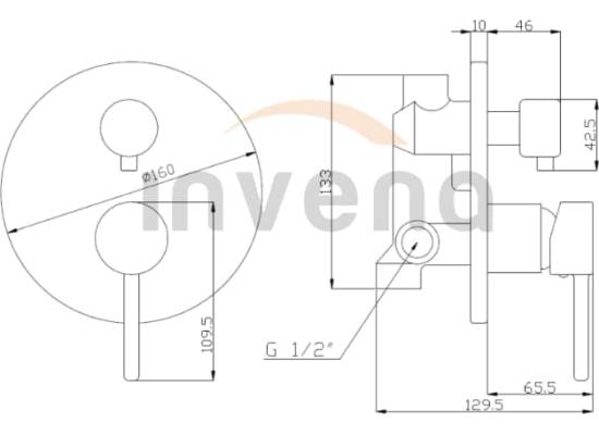 Bateria podtynkowa z przełącznikiem INVENA DAFNI BP-88-4O2-A czarny mat (2-funkcyjna)
