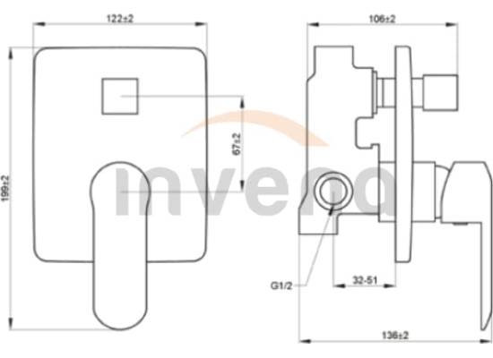 Bateria podtynkowa z przełącznikiem INVENA SIROS BP-90-4K2-A czarny mat (2-funkcyjna)