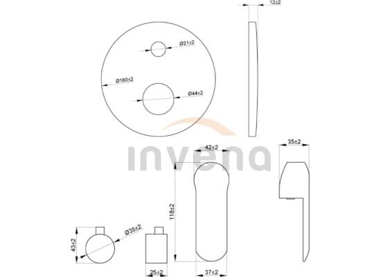 Bateria podtynkowa z przełącznikiem INVENA SIROS BP-90-CO2-A chrom (2-funkcyjna)