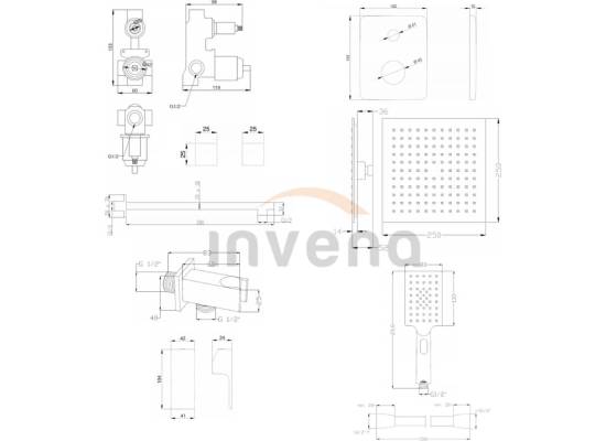 Bateria podtynkowa prysznicowa z deszczownicą INVENA NYKS BS-28-0K2-A chrom