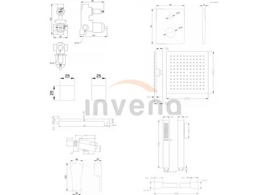 Bateria podtynkowa prysznicowa z deszczownicą INVENA VERSO BS-82-0K2-A chrom