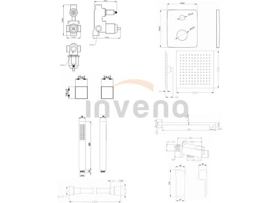 Bateria podtynkowa prysznicowa z deszczownicą INVENA SIROS BS-90-010-A czarny mat