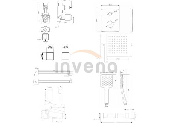 Bateria podtynkowa prysznicowa z deszczownicą INVENA SIROS BS-90-011-A czarny mat