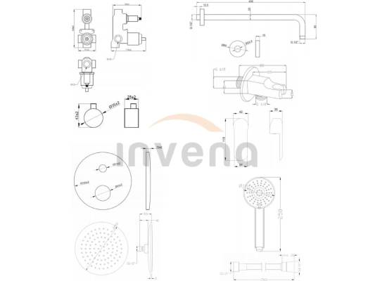 Bateria podtynkowa prysznicowa z deszczownicą INVENA SIROS BS-90-013-A czarny mat