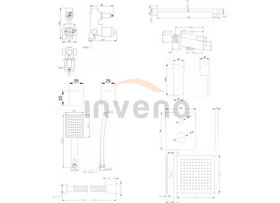 Bateria podtynkowa prysznicowa z deszczownicą INVENA SIROS BS-90-0K2-A chrom