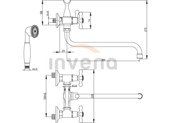 Bateria wannowa INVENA ROMA BW-24-00S-L chrom