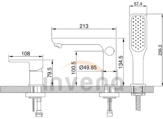 Bateria wannowa 3-otworowa INVENA SIROS BW-90-S01-A chrom