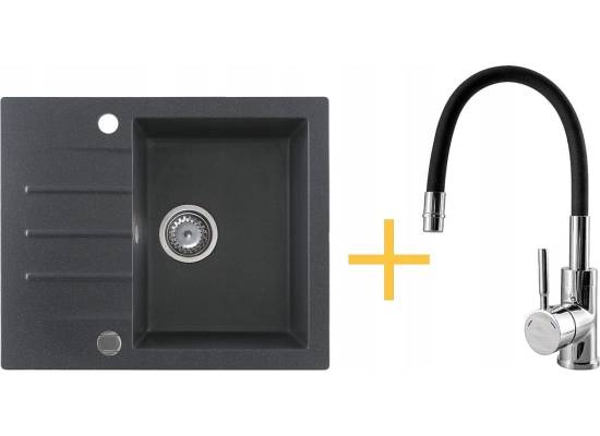 _RABAT %_|_wysyłka 24H*_ | Zestaw KERNAU | zlew KGS A 4560 1B1D black metallic + bateria KWT 29 ELASTIC black