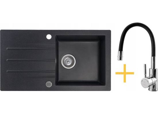 _RABAT %_|_wysyłka 24H*_ | Zestaw KERNAU | zlew KGS A 50 1B1D black metallic + bateria KWT 29 ELASTIC Black