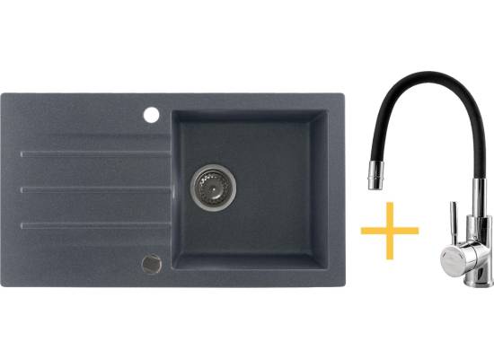 Zestaw KERNAU | zlew KGS A 50 1B1D graphite + bateria KWT 29 ELASTIC Black