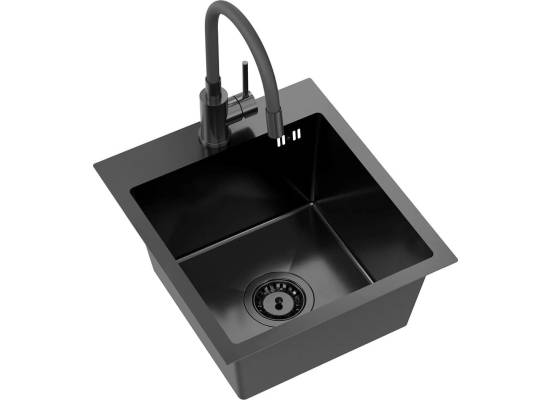 _RABAT %_|_wysyłka 24H*_ | Zestaw KERNAU | zlew KSS E 40 1B stal DARK INOX + KWT 40 ELASTIC black