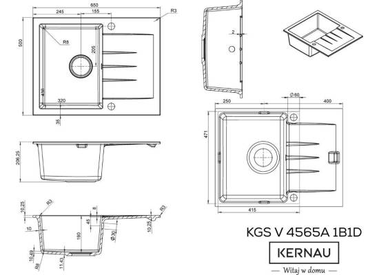 _RABAT %_|_wysyłka 24H*_ | Zlew KERNAU KGS V 4565A 1B1D GRAPHITE (czarny z szarymi kropkami) _RABAT %_|_wysyłka 24H*_ | Zlew KERNAU KGS V 4565A 1B1D GRAPHITE (czarny z szarymi kropkami)