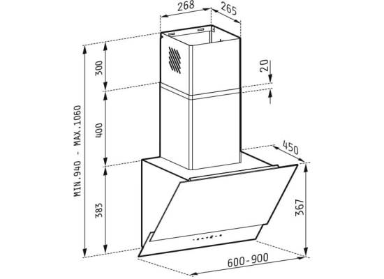 Okap teleskopowy PYRAMIS SLIDING 60 stal CZARNA + szkło CZARNE (65032801)