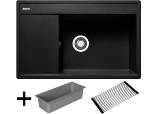 __wysyłka 24H*__ | Zlew PYRAMIS CAMEA (79x50) 1B 1D (PRAWA) karbon (czarny mat) (70091401) + wkładka + rollmata *** zamów wycięcie otworów GRATIS ***