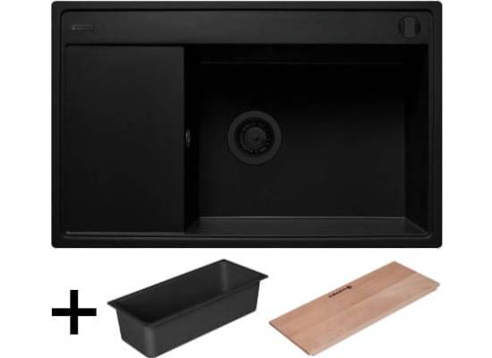 __wysyłka 24H*__ | Zlew PYRAMIS CAMEA (79x50) 1B 1D (PRAWA) volcano (czarny mat) BLACK EDITION (70168502) + wkładka + deska + dozownik *** zamów wycię