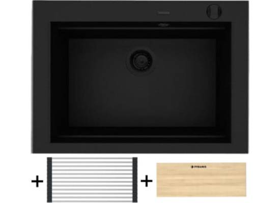 __wysyłka 24H*__ | Zlew PYRAMIS SIROS (67x51,5) 1B volcano (czarny mat) BLACK EDITION (70177802) + deska + rollmata *** zamów wycięcie otworów GRATIS
