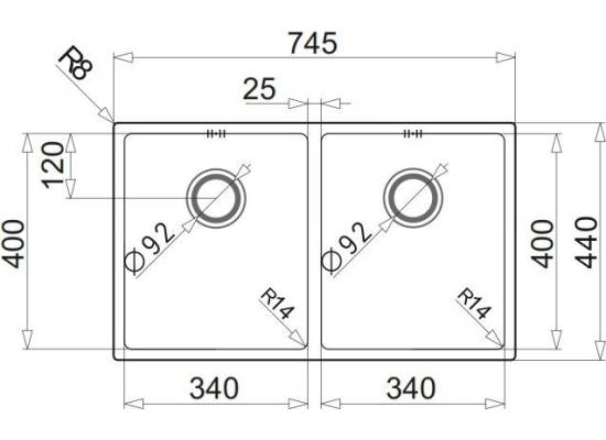 Zlew PYRAMIS ASTRIS FM (74,5x44) 2B stal szczotkowana INOX (101031301)