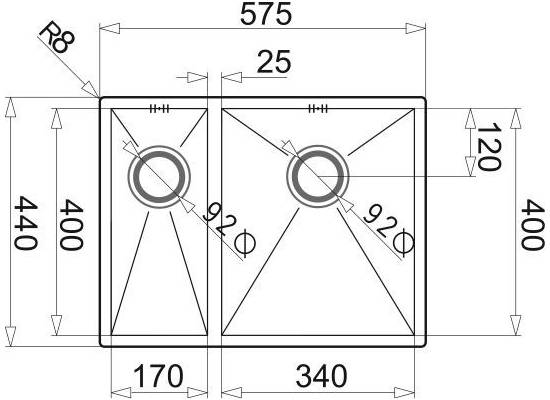 Zlew PYRAMIS TETRAGON (57,5x44) 1 1/2B R stal szczotkowana INOX (100091430)