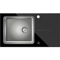 __WYSYŁKA 48H*__ | Zlew QUADRON HUGH 111 szkło CZARNE + komora INOX (szczotkowana) (ST3577SC1BS)