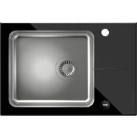 __WYSYŁKA 24H*^__ | Zlew QUADRON HUGH 116 szkło CZARNE + komora INOX (szczotkowana) (ST3564SC1BS)