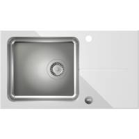 __WYSYŁKA 48H*__ | Zlew QUADRON HUGH 111 szkło BIAŁE + komora INOX (szczotkowana) (ST3577SB1BS)