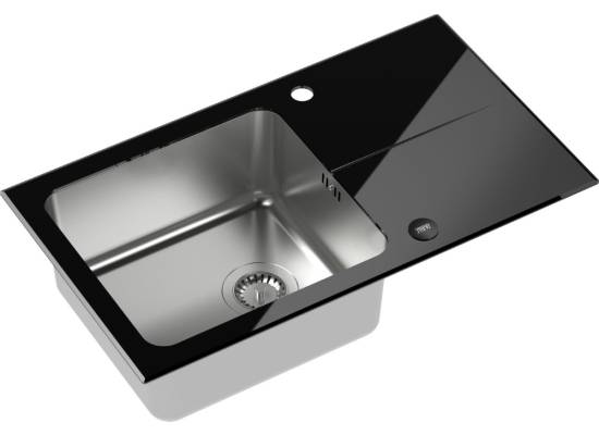 __WYSYŁKA 48H*__ | Zlew QUADRON HUGH 111 szkło CZARNE + komora INOX (szczotkowana) (ST3577SC1BS)