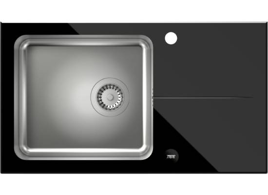 __WYSYŁKA 48H*__ | Zlew QUADRON HUGH 111 szkło CZARNE + komora INOX (szczotkowana) (ST3577SC1BS)