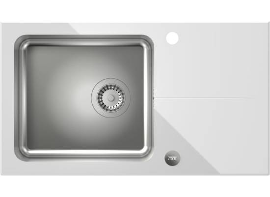 __WYSYŁKA 48H*__ | Zlew QUADRON HUGH 111 szkło BIAŁE + komora INOX (szczotkowana) (ST3577SB1BS)