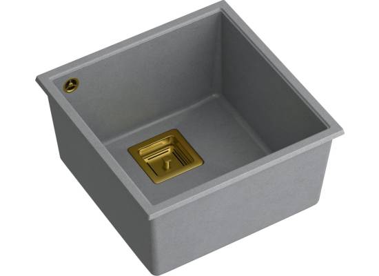 Zlew QUADRON DAVID 40 SILVER STONE (szary) + syfon ZŁOTY (HQD4242U5-G1)