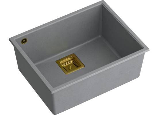 Zlew QUADRON DAVID 50 SILVER STONE (szary) + syfon ZŁOTY (HQD5542U5-G1)