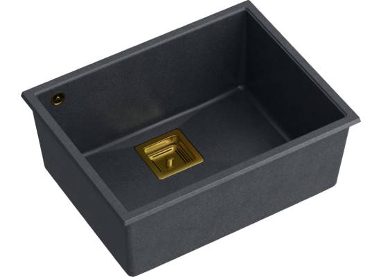 __WYSYŁKA 48H*__ | Zlew QUADRON DAVID 50 BLACK DIAMOND (czarny metalik) + syfon ZŁOTY (HQD5542U8-G1)