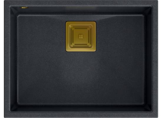 __WYSYŁKA 48H*__ | Zlew QUADRON DAVID 50 BLACK DIAMOND (czarny metalik) + syfon ZŁOTY (HQD5542U8-G1)