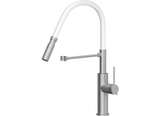 __WYSYŁKA 48H*__ | Bateria QUADRON GEMMA stal szczotkowana (INOX) + wąż BIAŁY (3623501_BSWH)