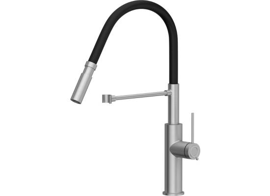 __WYSYŁKA 48H*__ | Bateria QUADRON GEMMA stal szczotkowana (INOX) + wąż CZARNY (3623501_BSBL)