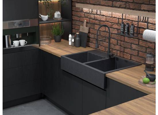 __WYSYŁKA 48H*__ | Zlew farmerski QUADRON BILL 120 BLACK DIAMOND (czarny metalik) + syfon ZŁOTY (HCQB9062U8_PVDG1)