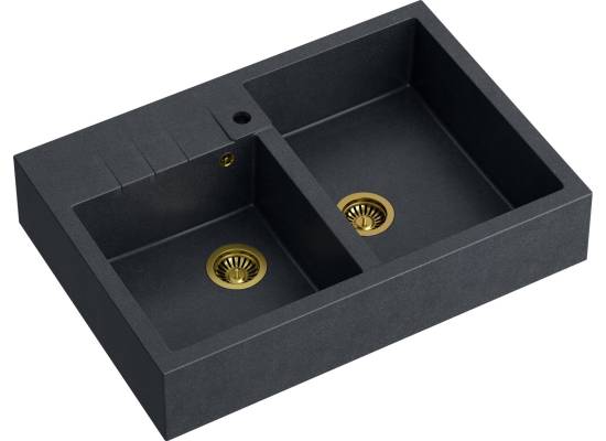 __WYSYŁKA 48H*__ | Zlew farmerski QUADRON BILL 120 BLACK DIAMOND (czarny metalik) + syfon ZŁOTY (HCQB9062U8_PVDG1)